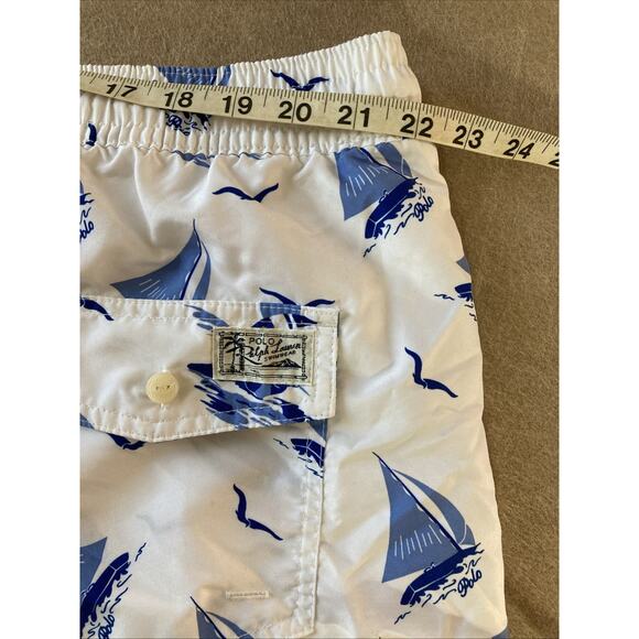 Polo Ralph Lauren Bear Swim Trunks Mens Sz 4XLT White Blue Sailing Board Short ￼ - Picture 8 of 10